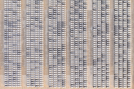 Aerial view of a parking lot with many cars Dubai, United Arab Emirates