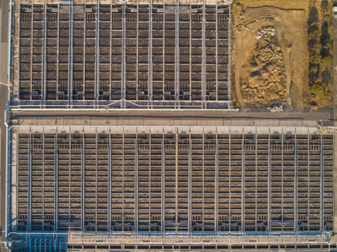 Aerial view of water treatment plants, Bangholme, Victoria, Australia