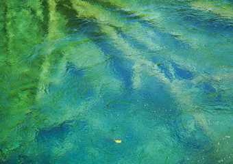 Beautiful blue green water on a sunny day in the lake at Plitvice