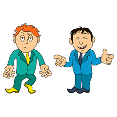 Two cartoon amusing men in various situations