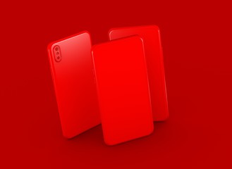 New smartphone with blank screen isolated Flat 3d red