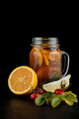 Best christmas seasonal cocktail – citrus grog with liquor, honey and orange