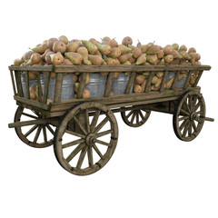Harvest pears in a wooden cart