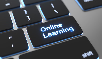 Online learning text on keyboard button. Online training concept.