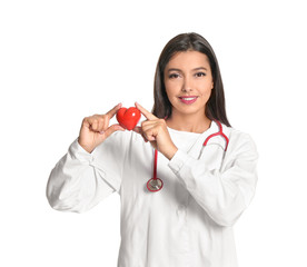 Female cardiologist on white background