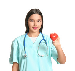 Female cardiologist on white background