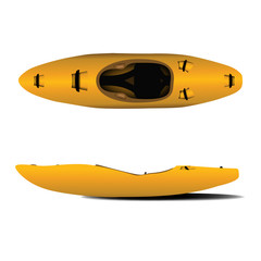 Yellow canoe, view top and side. Kayak 3d style. Vector