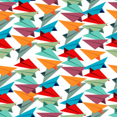 Travel concept seamless pattern. Colorful paper airplanes pattern. Vector