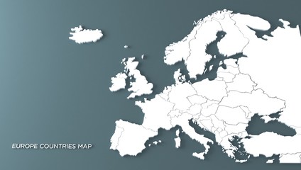 3d rendering europe countries map. continent of europe map.