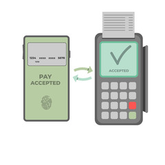 POS terminal and phone. Сontactless payment. NFC system for buy. Flat style. Vector