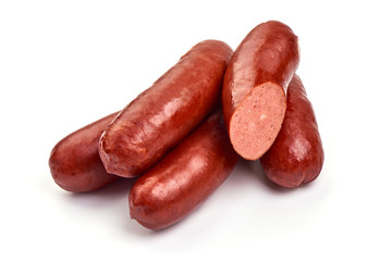 Smoked pork sausage, isolated on white background