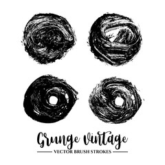 Set of black brush stroke and texture. Grunge vector abstract hand - painted element. Underline and border.