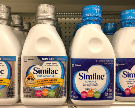 Alameda, CA - November 09, 2017: Grocery Store Shelf With Bottles Of Similac Brand Baby Formula. Formulated To Feed Infants Under The Age Of 12 Months As A Substitute For Breast Milk.