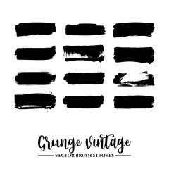 Set of black brush stroke and texture. Grunge vector abstract hand - painted element. Underline and border.