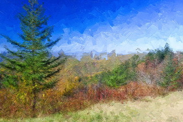 Impressionistic Style Artwork of Autumn in the Appalachian Mountains Viewed Along the Blue Ridge Parkway