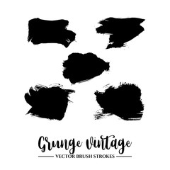 Set of black brush stroke and texture. Grunge vector abstract hand - painted element. Underline and border.