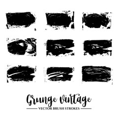 Set of black brush stroke and texture. Grunge vector abstract hand - painted element. Underline and border.