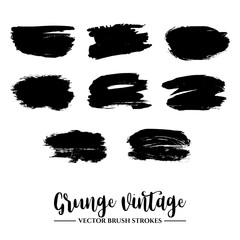 Set of black brush stroke and texture. Grunge vector abstract hand - painted element. Underline and border.