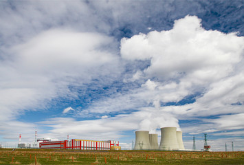 Fototapeta na wymiar Nuclear power plant Temelin in Czech Republic Europe.Cloudy sky.