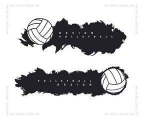 Abstract design with volleyball ball. Sports horizontal banner template. Abstract black background for text.