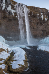  Skogafoss, Skoga waterfall in winter in Iceland
