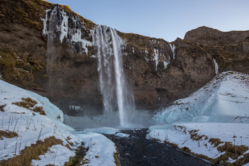  Skogafoss, Skoga waterfall in winter in Iceland