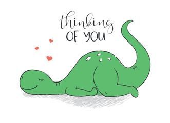 Illustration of a cute dinosaur in love
