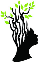 creative silhouette of woman with tree representing hair