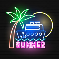 Obraz premium Summer Beach Neon Sign. Neon Sign, Bright Signboard