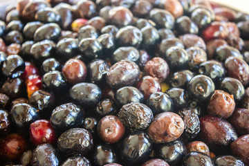 Lots of olives together macro view