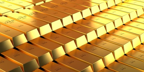 Gold ingots - bank/ treasure/ weath concept - 3D illustration
