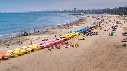 Aerial view of Agua Dulce beach in Chorrillos, Lima, Peru.