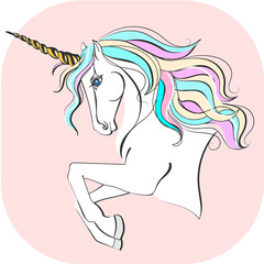 Unicorn with magic horn. Unicorn vector illustration. Magic horse isolated on pink background