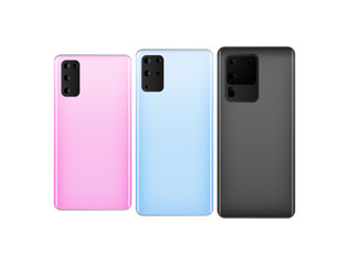 Pink, soft rose, sky blue, gray color mobile phone icon isolated on white