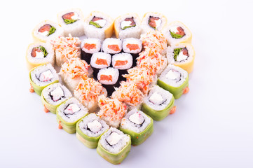  set of rolls in the form of a heart on a white background for the menu