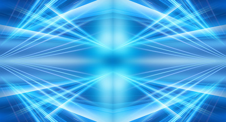 Dark background with lines and spotlights, neon light, night view. Abstract blue background. Blue dark empty scene.