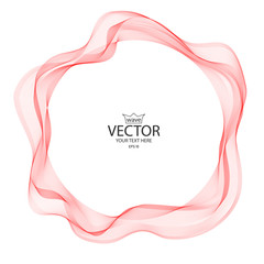 Abstract wave red-pink background. Round frame of pink waves.