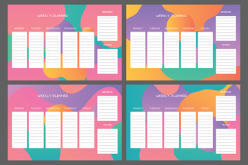 Weekly futuristic colorful schedule. Minimalistic weekly planner set