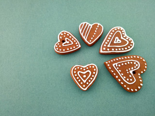 group of ornamented heart shaped gingerbreads 