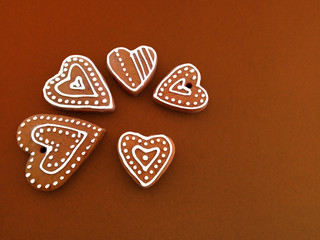 group of ornamented heart shaped gingerbreads 