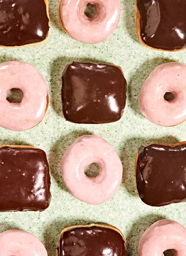 Overhead view of donuts and cakes