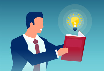 Vector of a business man reading a book coming up with an idea