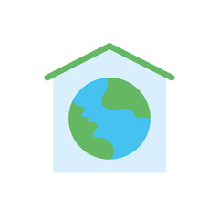 house with world planet earth flat style