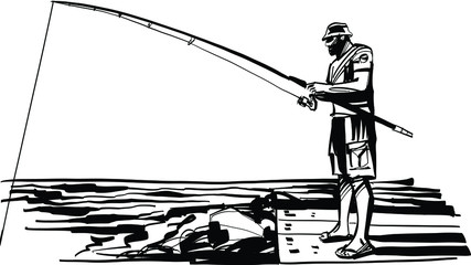 fisherman with fishing rod and reel