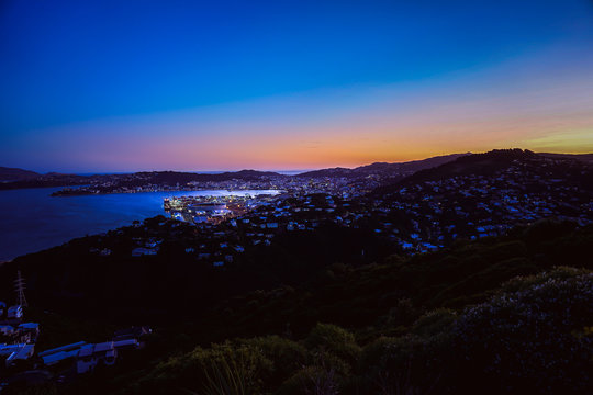 Wellington harbor cityscape at night after sunset © joeycheung