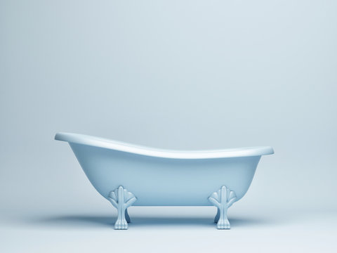 Mock up studio for product presentation, blue background bath tube, 3d render, 3d illustration
