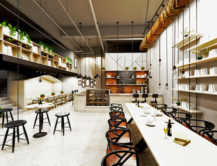 3d render of modern cafe restaurant