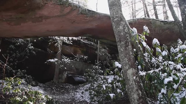 Ice Melting From Natural Stone Bridge at Pickett CCC Memorial State Park in Winter