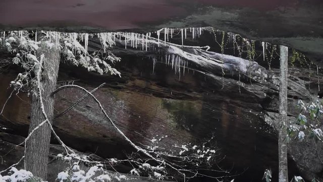 Ice Melting From Natural Stone Bridge at Pickett CCC Memorial State Park in Winter