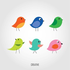 Colorful birds cartoon isolated on white background. Cartoon illustration vector